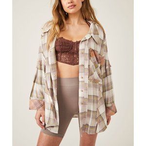 FREE PEOPLE Fallin' For Flannel Sleep Shirt / Olay and Gren Combo